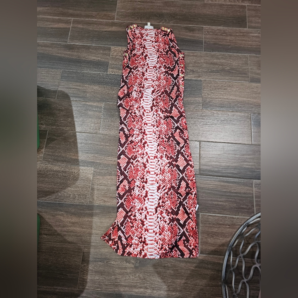 Michael Kors Womens Size XS Red/Pink Geometric Long Dress NO BELT